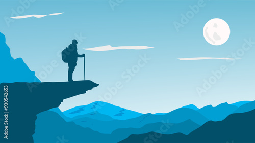 silhouette of mountain climber on top of hill