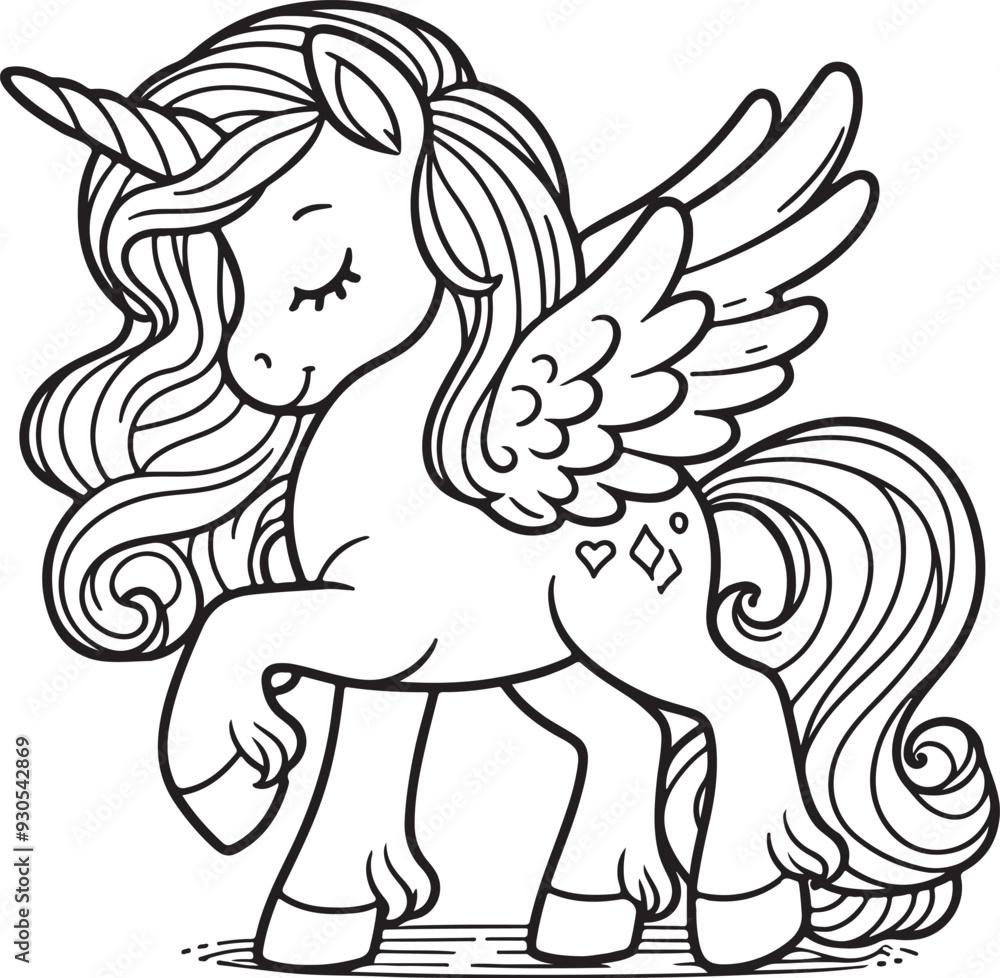 Cute Cartoon Unicorns isolated on white background. Vector illustration for coloring books Cute Cartoon Unicorns isolated on white background. Vector illustration for coloring books