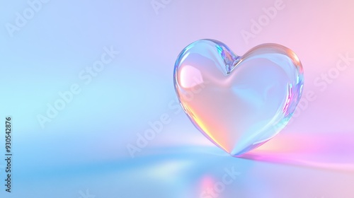A translucent heart-shaped object reflecting soft pastel colors.