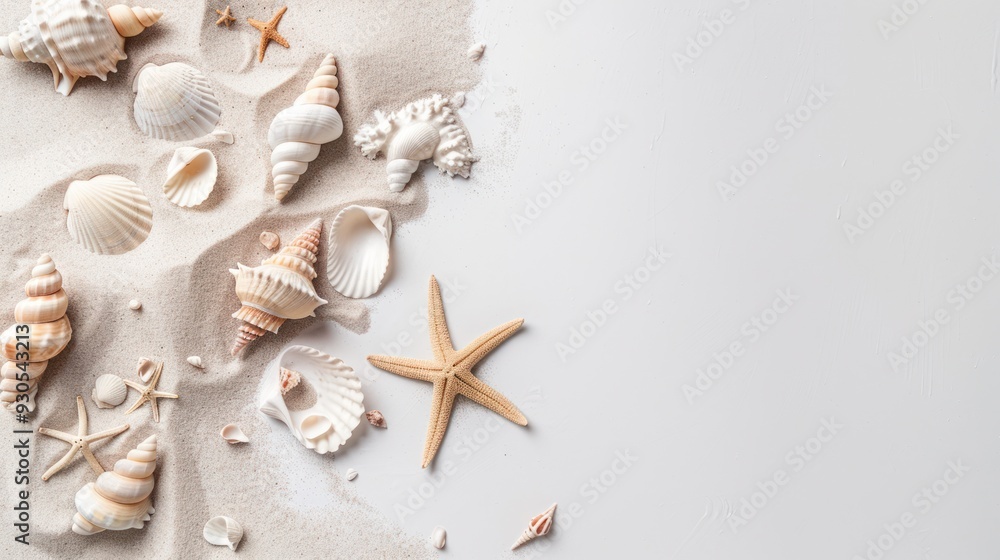 Seashells and Starfish on Sand Seashells and Starfish on Sand