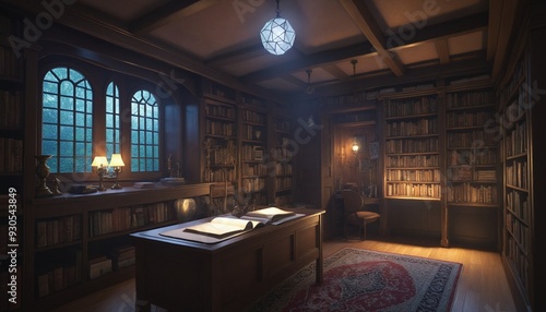 wizard's library, illustration