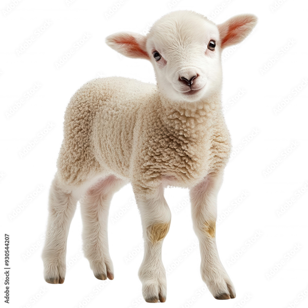 Fototapeta premium A cute, fluffy lamb standing gracefully, transparent background
