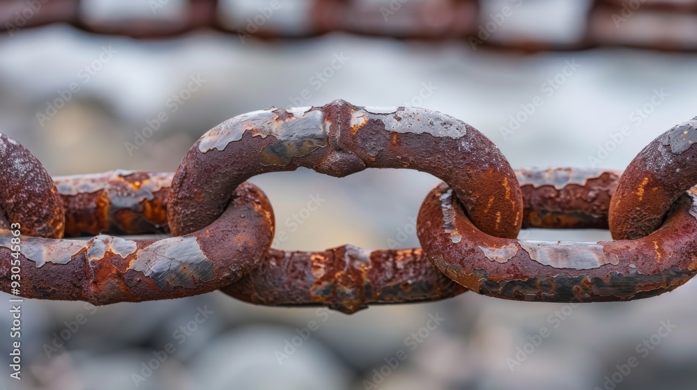Severed chain link against a blurred industrial background Severed chain link against a blurred industrial background