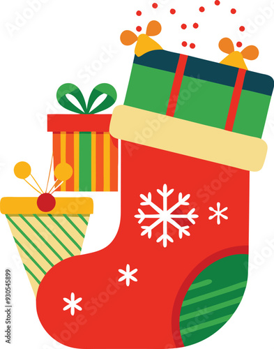 Christmas stockings with Gifts Festive Digital Art Illustration 
