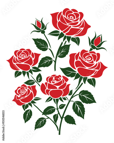 Adobe IlluMinimalist rose artwork with well-defined petals, branches, and sharp leaf design strator Artwork