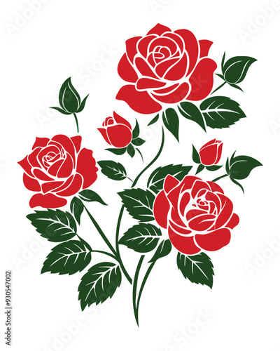 Adobe IlluMinimalist rose artwork with well-defined petals, branches, and sharp leaf design strator Artwork