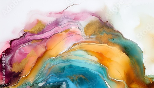 Close-up of abstract painting, colors blending into white background