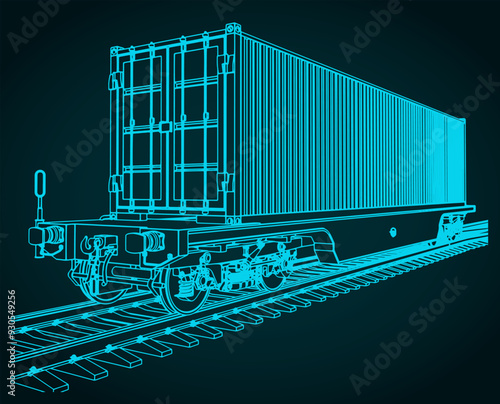 Cargo railway platform with a container illustration