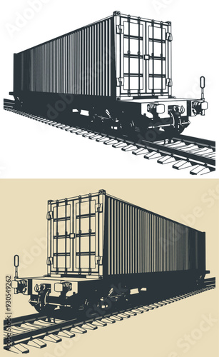 Cargo railway platform with a container