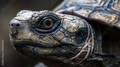 Close-up of a Tortoise's Eye and Shell Texture