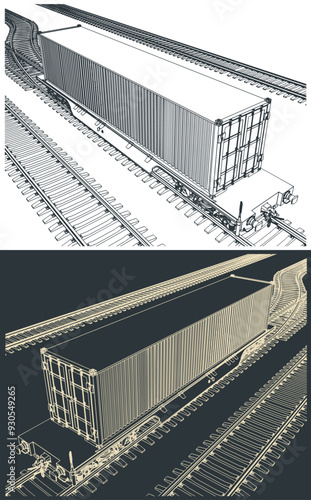 Cargo railway platform with a container illustrations