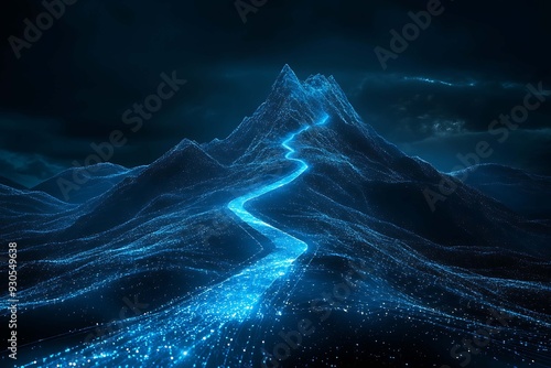 Wallpaper Mural Abstract digital background featuring a glowing road leading to the top of a mountain, symbolizing progress, achievement, and the journey towards success Torontodigital.ca