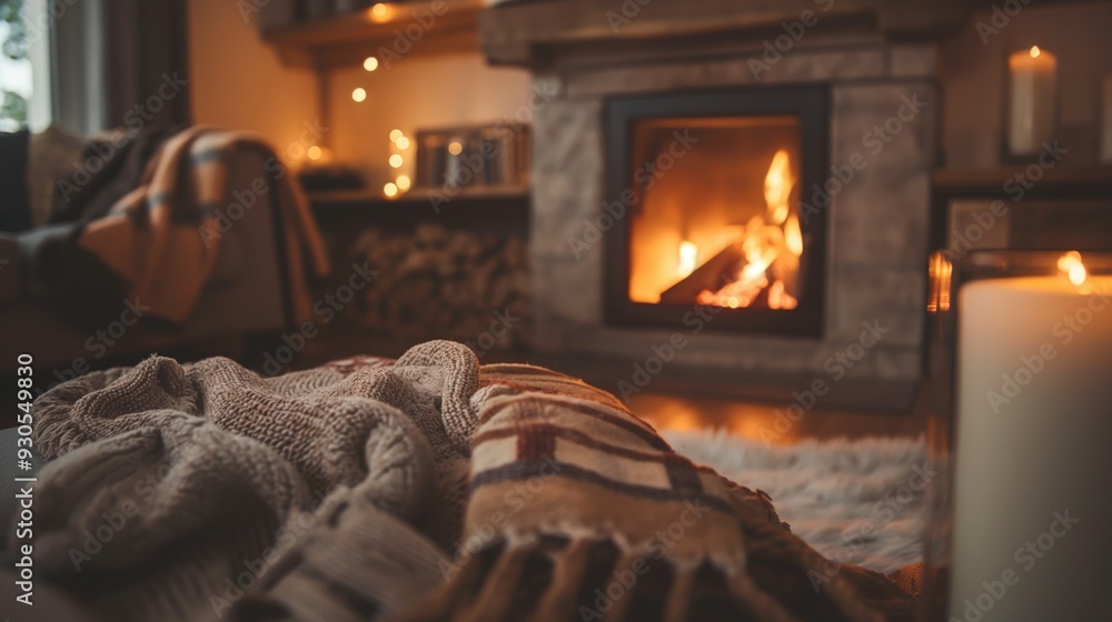 Fototapeta premium Cozy Fireplace Living Room Scene