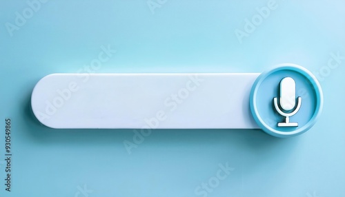 Modern voice input interface with microphone icon on a light blue background for digital communication and technology.