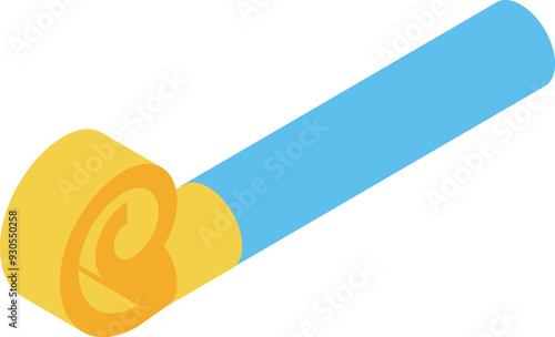 Blue party blower unfurling to make noise at a birthday party