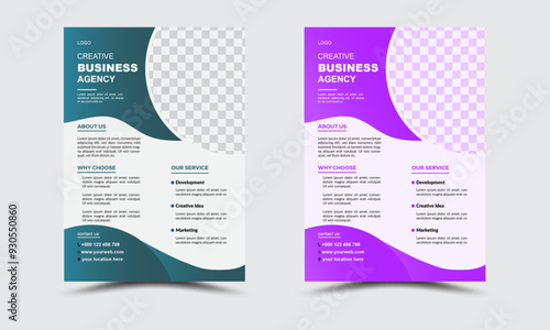 Modern Flyer With 2 colors. Business flyer Layout with Blue and Purple Accents. Modern and minimalist Flyer template | Creative Business Flyer design for your company employee.	Category	
