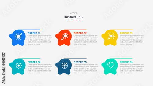 Business  infographics design for Six Step, option, parts or process. Infographic 6 element design template for presentation.  process diagram, step banner, flow chart, 6 option template.