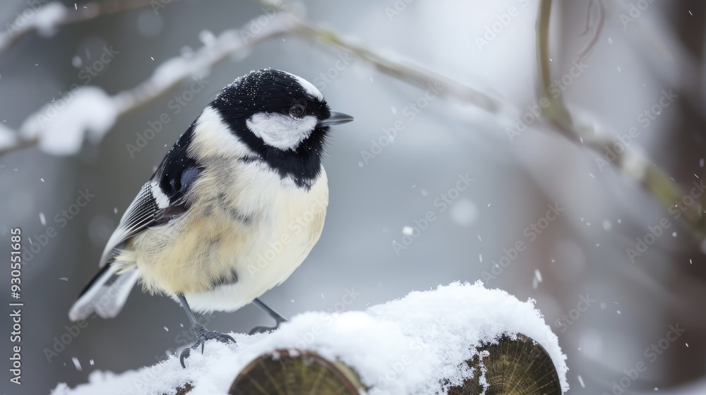 Fototapeta premium Small Black And White Bird With A Yellow Belly