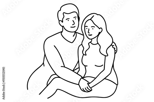 A minimalistic line art Of A couple in an intimate embrace.