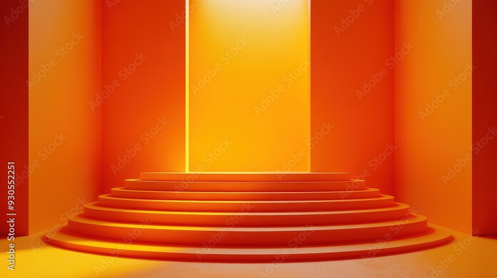 Obraz premium Surreal empty podium on a vibrant orange background