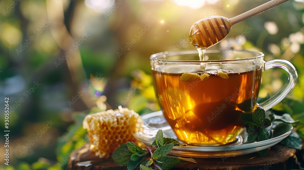 Honey Drizzled into Tea with Honeycomb and Mint Honey Drizzled into Tea with Honeycomb and Mint