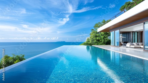 A large pool with a beautiful view of the ocean
