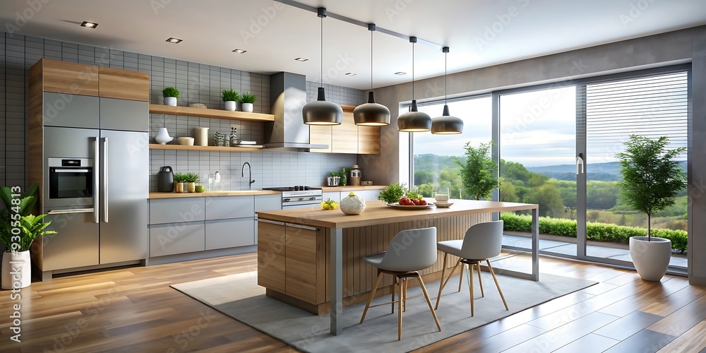 Modern kitchen interior, Modern dining room