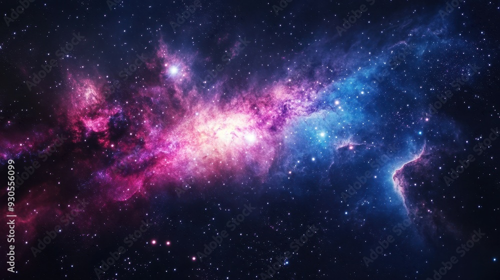 Obraz premium A vibrant depiction of a cosmic nebula filled with stars and colorful gases.