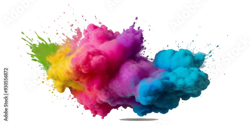 Vector colorful vibrant rainbow, smoke and cloud holi paint color powder explosion with bright colors isolated  on transparent background. Multicolored explosion of rainbow powder paint holi festival 