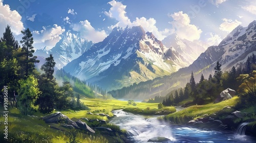 Mountain Landscape With River