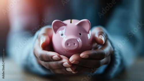 A person gently cradling a pink piggy bank in their hands, symbolizing careful savings and long-term financial planning