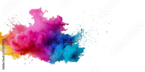 Vector watercolor rainbow multicolor splatter design background. Multicolored rainbow explosion of cloud powder paint holi decoration isolated on transparent background