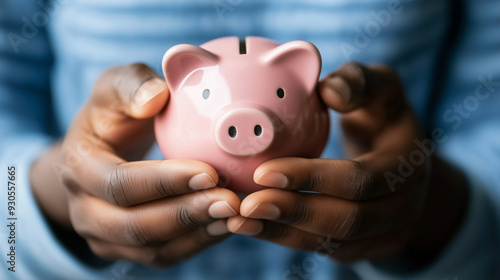 A person holding a pink piggy bank close to their chest, symbolizing the personal value of savings and financial responsibility