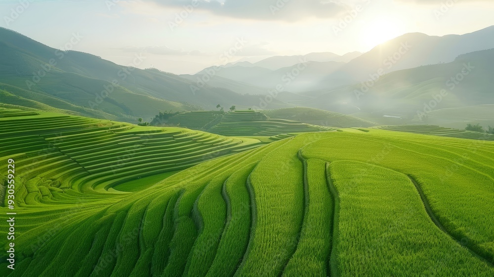 Fototapeta premium A beautiful green field with a hill in the background