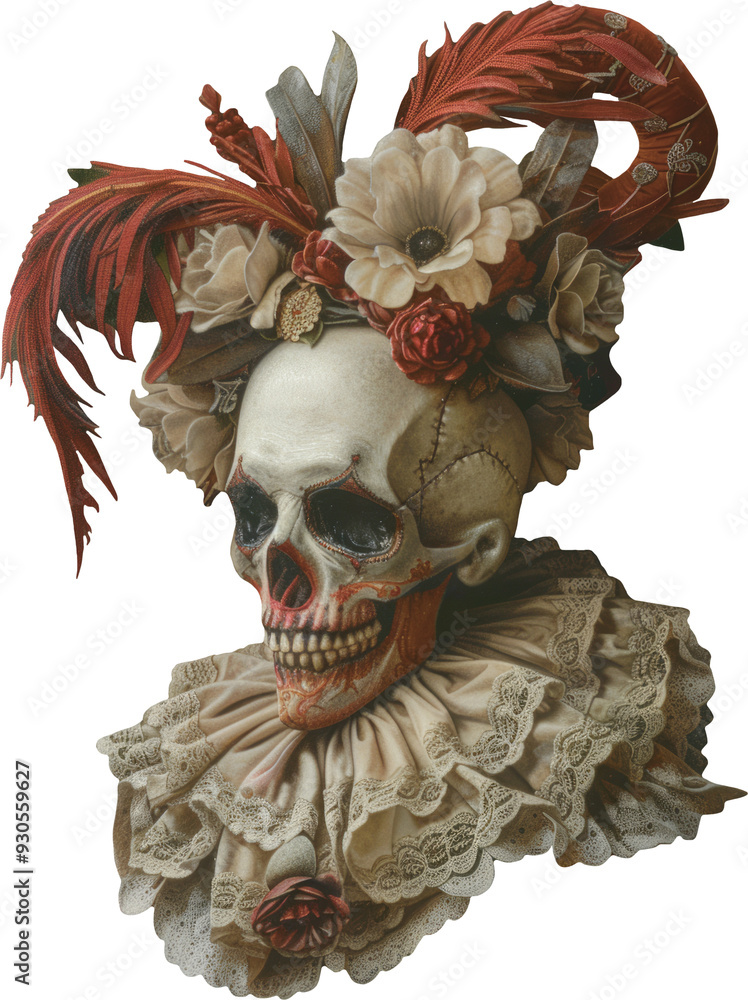 Naklejka premium Skeleton in a Gothic jester costume on Transparent Background