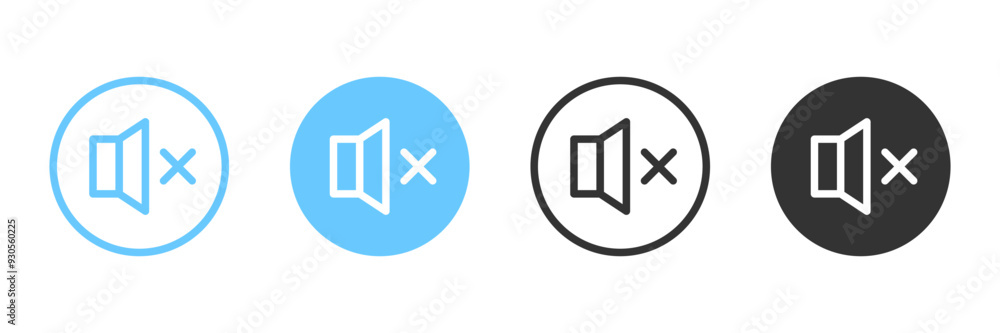 Volume mute off button in a circle in 4 variations isolated . User Interface. Vector icons in flat style Volume mute off button in a circle in 4 variations isolated . User Interface. Vector icons in flat style