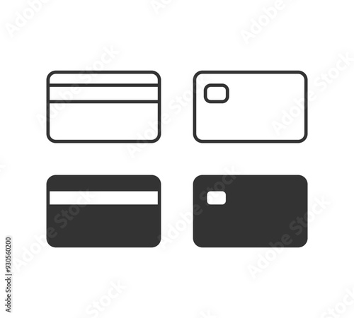 Banking card from both sides illustration isolated in filled and outlined variations. Vector icons in flat style