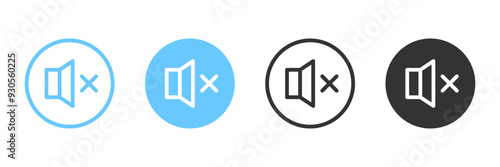 Volume mute off button in a circle in 4 variations isolated . User Interface. Vector icons in flat style