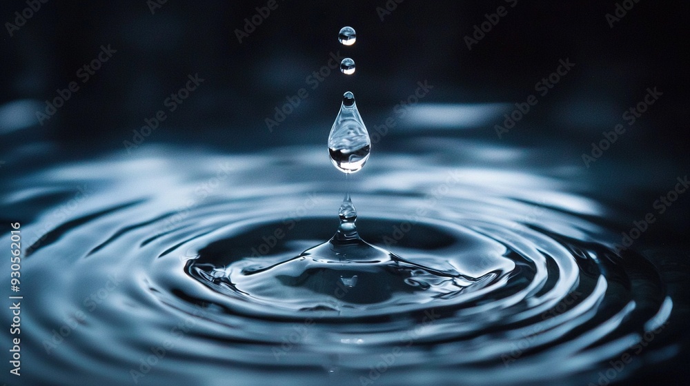 Water droplet falling into a water pool with another water droplet on top Water droplet falling into a water pool with another water droplet on top