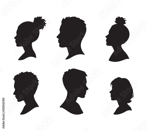 Set man and woman head icon silhouette. Male and female avatar profile sign, face silhouette logo – stock vector