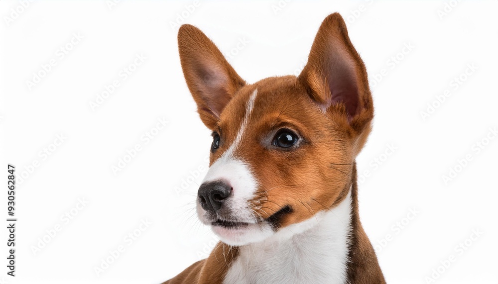 笑顔のバセンジーの子犬のポートレート(Portrait of a smiling Basenji puppy on white background)
笑顔のバセンジーの子犬のポートレート(Portrait of a smiling Basenji puppy on white background)