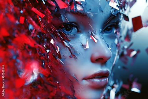 Abstract photo featuring detailed character design of people's faces, enhanced by VRay tracing for realistic lighting and textures, creating a vivid and intricate representation photo