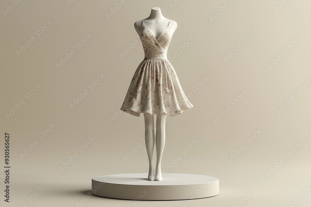 A 3D-rendered mannequin stands on a stylish podium, wearing a detailed skirt. The high-resolution image captures every fold and texture of the fabric, creating a lifelike representation. The isolated A 3D-rendered mannequin stands on a stylish podium, wearing a detailed skirt. The high-resolution image captures every fold and texture of the fabric, creating a lifelike representation. The isolated