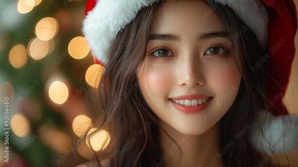 A beautiful girl in a Santa hat. Model appearance. An advertising photo. A beautiful girl in a Santa hat. Model appearance. An advertising photo.