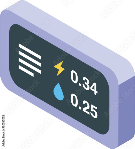 Smart water meter showing consuming data on a white background
