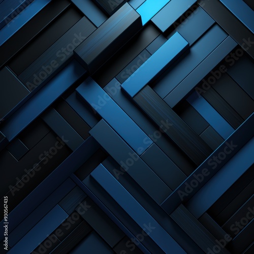 A dynamic and abstract pattern featuring geometric shapes in shades of blue and black