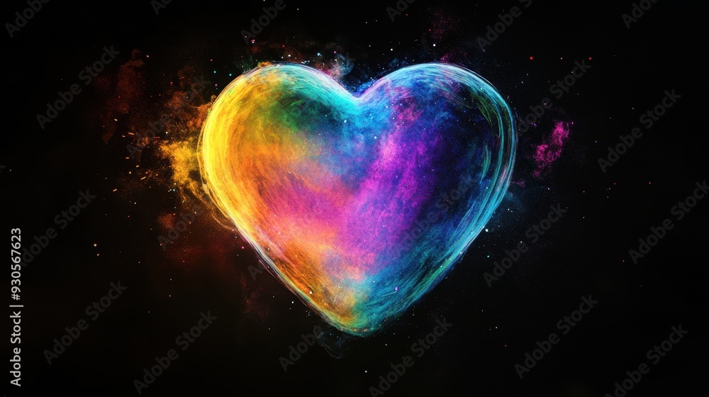 A vibrant, colorful heart shape against a dark background, symbolizing love and creativity. A vibrant, colorful heart shape against a dark background, symbolizing love and creativity.