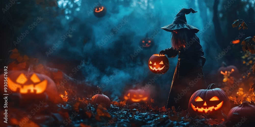 Fototapeta premium Witch in a Spooky Halloween Forest created by ai