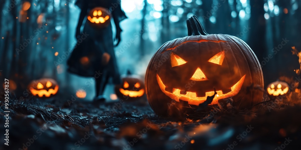 Fototapeta premium Witch in a Spooky Halloween Forest created by ai