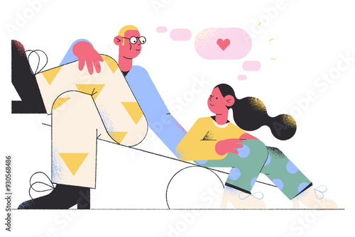 Loving father and daughter on seesaw